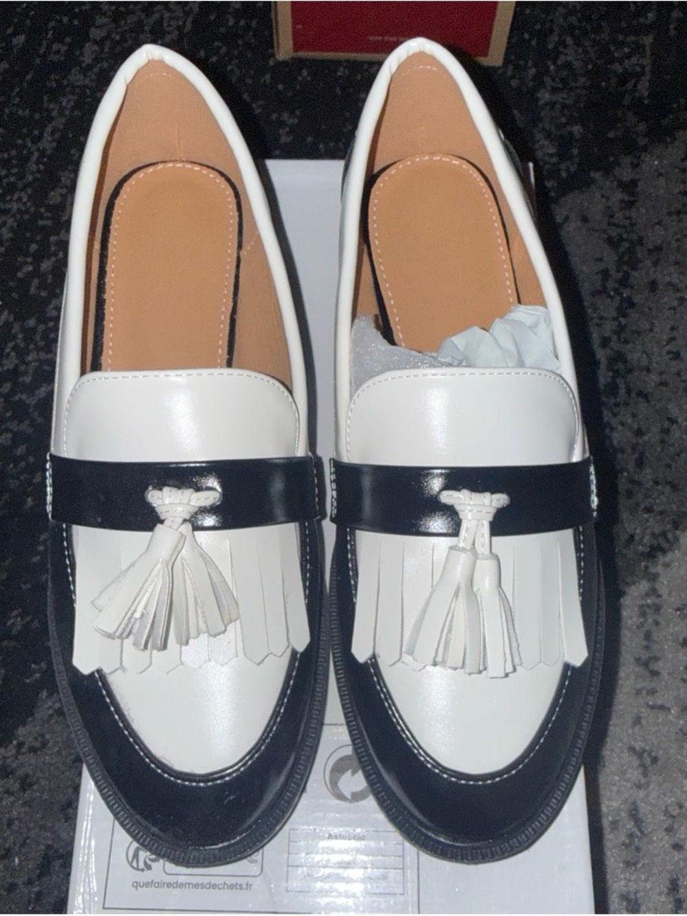 Women’s White and Black Tassel Loafers